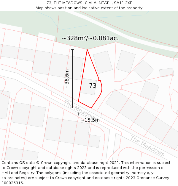 73, THE MEADOWS, CIMLA, NEATH, SA11 3XF: Plot and title map