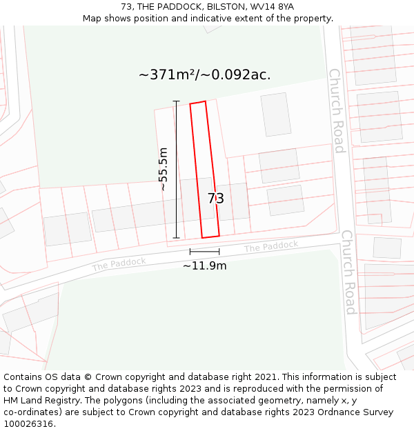 73, THE PADDOCK, BILSTON, WV14 8YA: Plot and title map