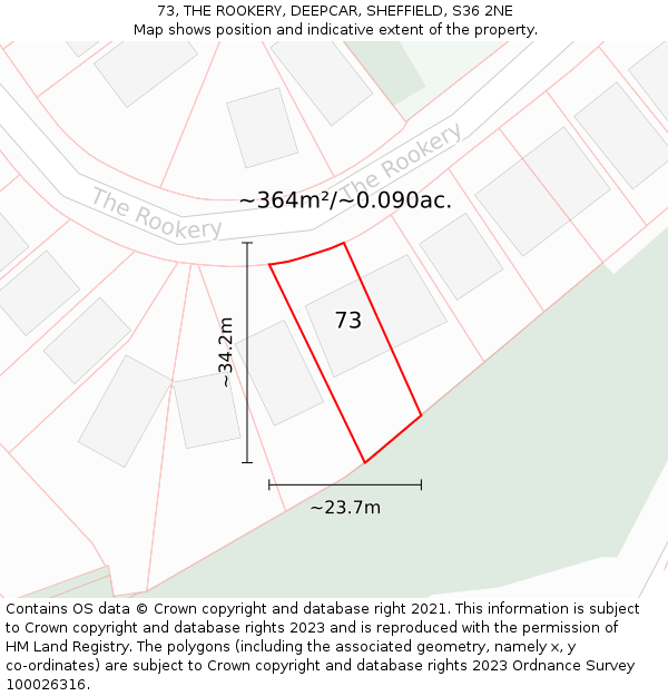 73, THE ROOKERY, DEEPCAR, SHEFFIELD, S36 2NE: Plot and title map