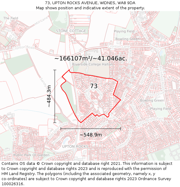 73, UPTON ROCKS AVENUE, WIDNES, WA8 9DA: Plot and title map