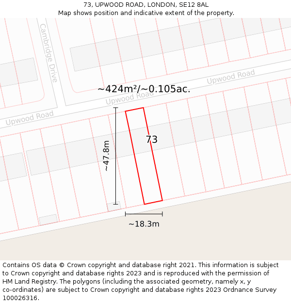 73, UPWOOD ROAD, LONDON, SE12 8AL: Plot and title map