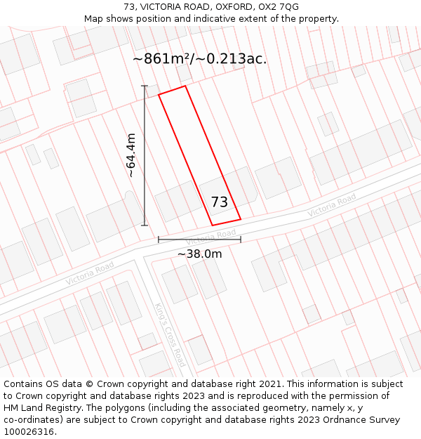 73, VICTORIA ROAD, OXFORD, OX2 7QG: Plot and title map