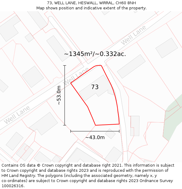 73, WELL LANE, HESWALL, WIRRAL, CH60 8NH: Plot and title map