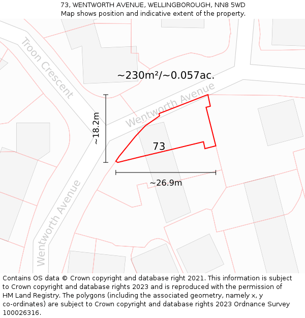 73, WENTWORTH AVENUE, WELLINGBOROUGH, NN8 5WD: Plot and title map