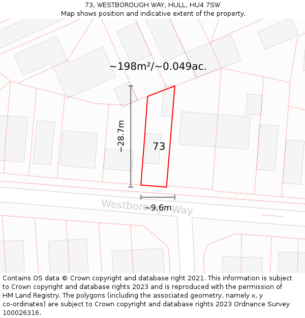 73, WESTBOROUGH WAY, HULL, HU4 7SW: Plot and title map