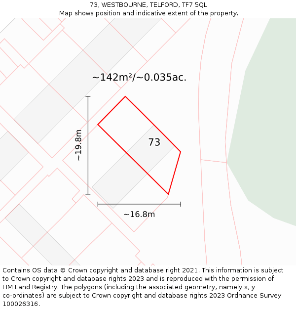 73, WESTBOURNE, TELFORD, TF7 5QL: Plot and title map