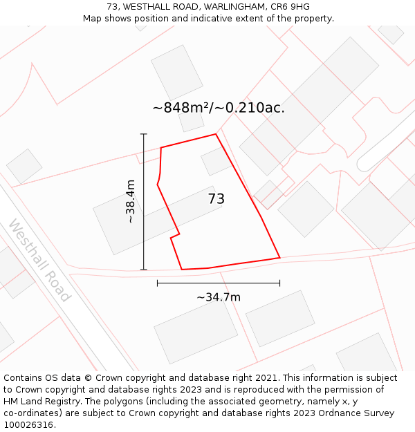 73, WESTHALL ROAD, WARLINGHAM, CR6 9HG: Plot and title map