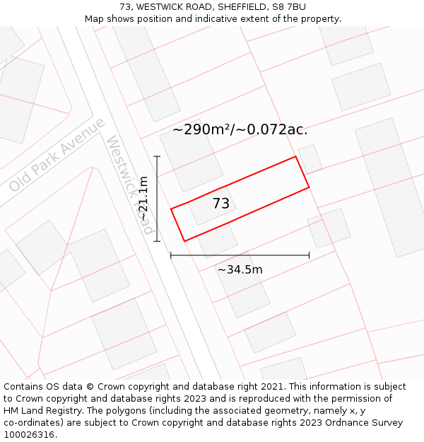 73, WESTWICK ROAD, SHEFFIELD, S8 7BU: Plot and title map