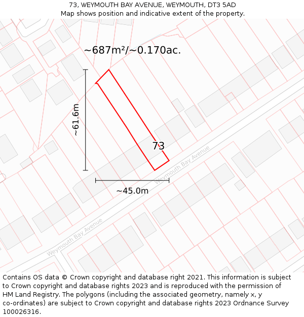 73, WEYMOUTH BAY AVENUE, WEYMOUTH, DT3 5AD: Plot and title map