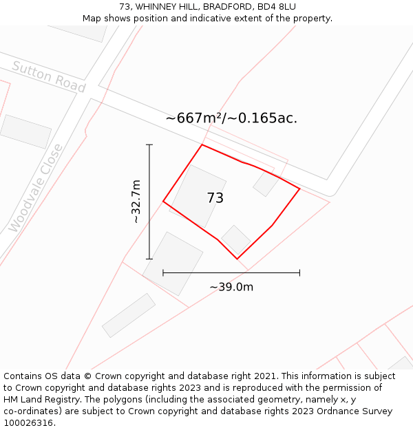 73, WHINNEY HILL, BRADFORD, BD4 8LU: Plot and title map