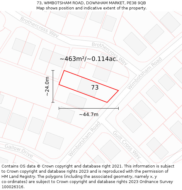 73, WIMBOTSHAM ROAD, DOWNHAM MARKET, PE38 9QB: Plot and title map