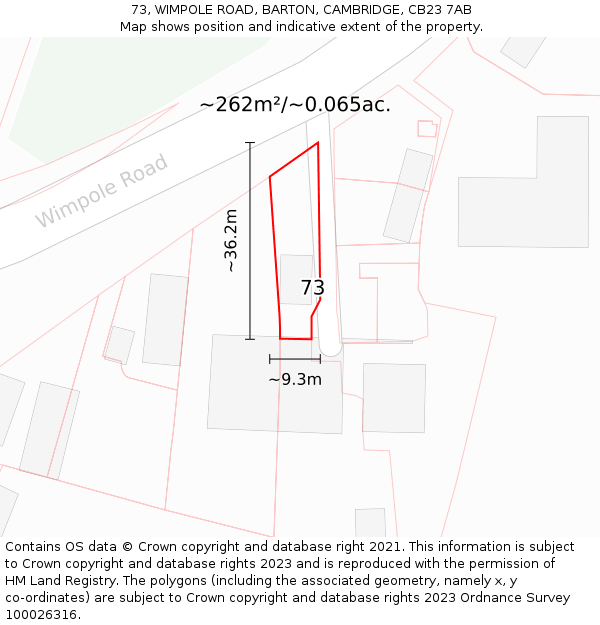 73, WIMPOLE ROAD, BARTON, CAMBRIDGE, CB23 7AB: Plot and title map