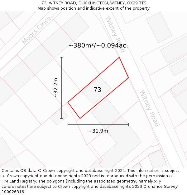 73, WITNEY ROAD, DUCKLINGTON, WITNEY, OX29 7TS: Plot and title map