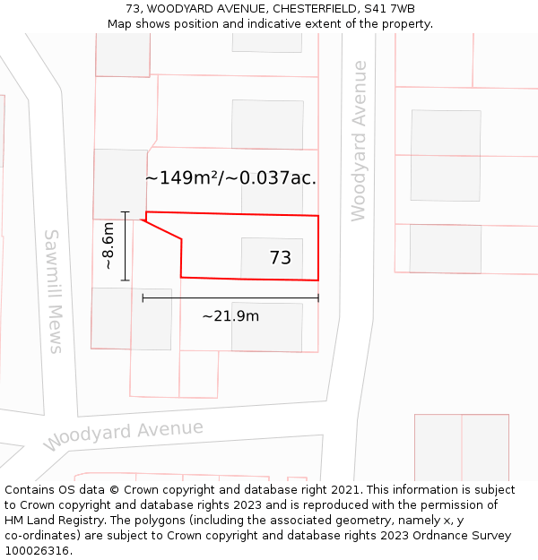 73, WOODYARD AVENUE, CHESTERFIELD, S41 7WB: Plot and title map