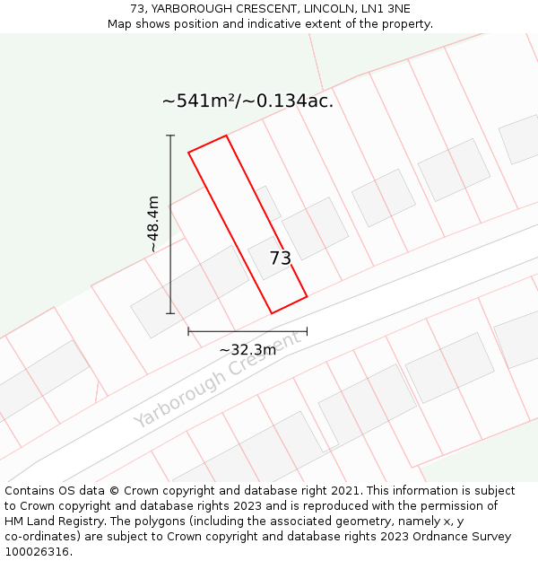 73, YARBOROUGH CRESCENT, LINCOLN, LN1 3NE: Plot and title map