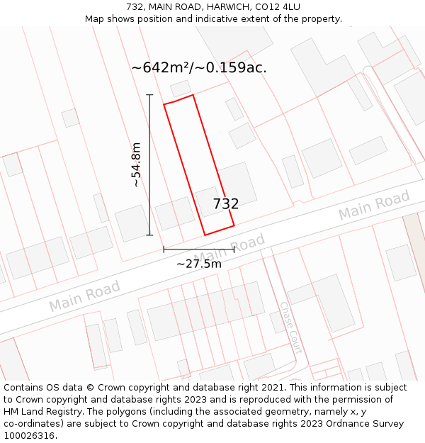 732, MAIN ROAD, HARWICH, CO12 4LU: Plot and title map