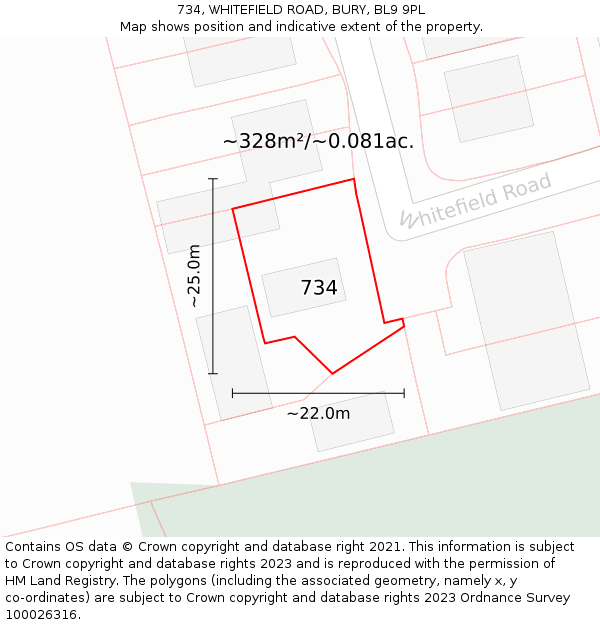 734, WHITEFIELD ROAD, BURY, BL9 9PL: Plot and title map