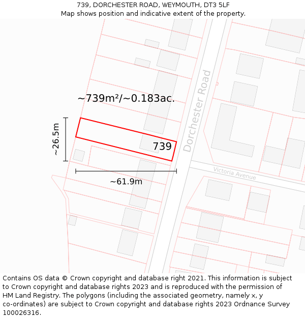 739, DORCHESTER ROAD, WEYMOUTH, DT3 5LF: Plot and title map