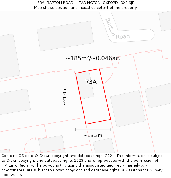 73A, BARTON ROAD, HEADINGTON, OXFORD, OX3 9JE: Plot and title map