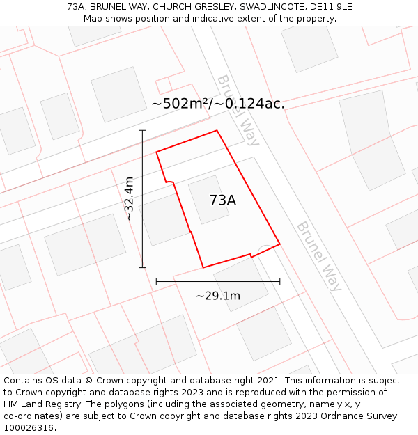 73A, BRUNEL WAY, CHURCH GRESLEY, SWADLINCOTE, DE11 9LE: Plot and title map