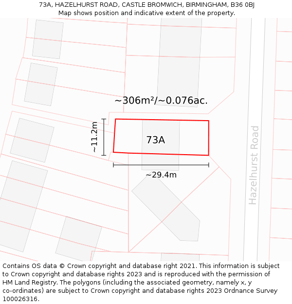 73A, HAZELHURST ROAD, CASTLE BROMWICH, BIRMINGHAM, B36 0BJ: Plot and title map