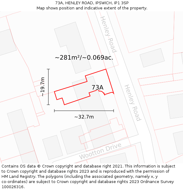 73A, HENLEY ROAD, IPSWICH, IP1 3SP: Plot and title map