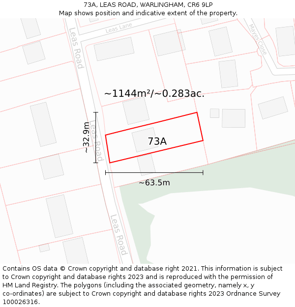 73A, LEAS ROAD, WARLINGHAM, CR6 9LP: Plot and title map