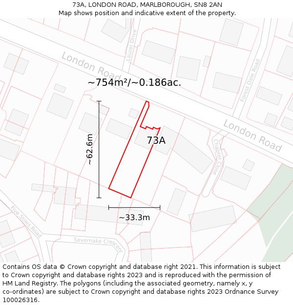 73A, LONDON ROAD, MARLBOROUGH, SN8 2AN: Plot and title map