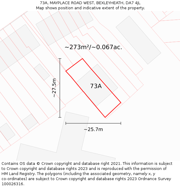 73A, MAYPLACE ROAD WEST, BEXLEYHEATH, DA7 4JL: Plot and title map