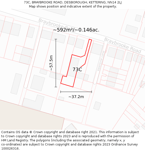 73C, BRAYBROOKE ROAD, DESBOROUGH, KETTERING, NN14 2LJ: Plot and title map