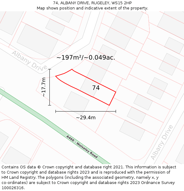 74, ALBANY DRIVE, RUGELEY, WS15 2HP: Plot and title map