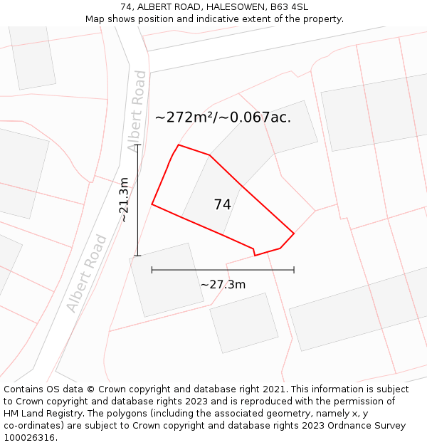 74, ALBERT ROAD, HALESOWEN, B63 4SL: Plot and title map