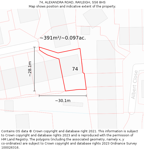 74, ALEXANDRA ROAD, RAYLEIGH, SS6 8HS: Plot and title map