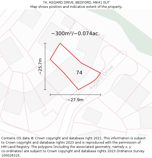 74, ASGARD DRIVE, BEDFORD, MK41 0UT: Plot and title map