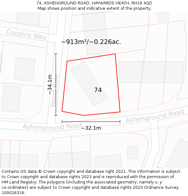 74, ASHENGROUND ROAD, HAYWARDS HEATH, RH16 4QD: Plot and title map