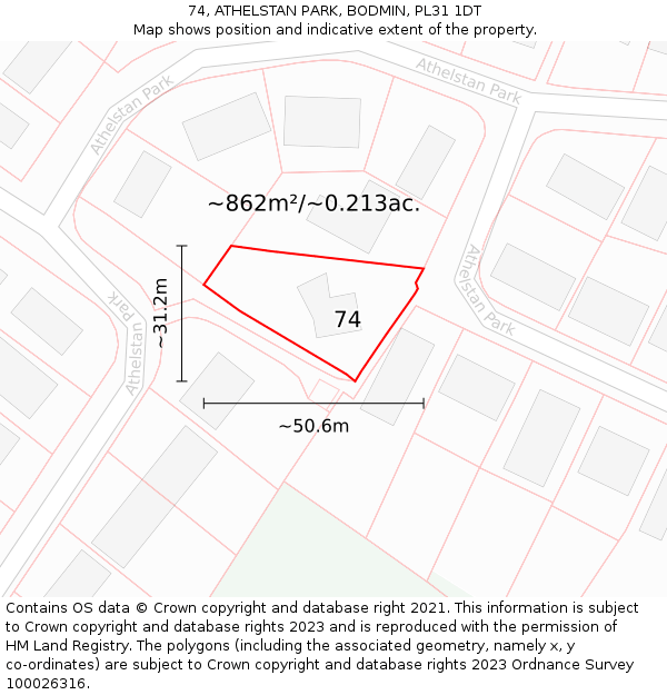 74, ATHELSTAN PARK, BODMIN, PL31 1DT: Plot and title map