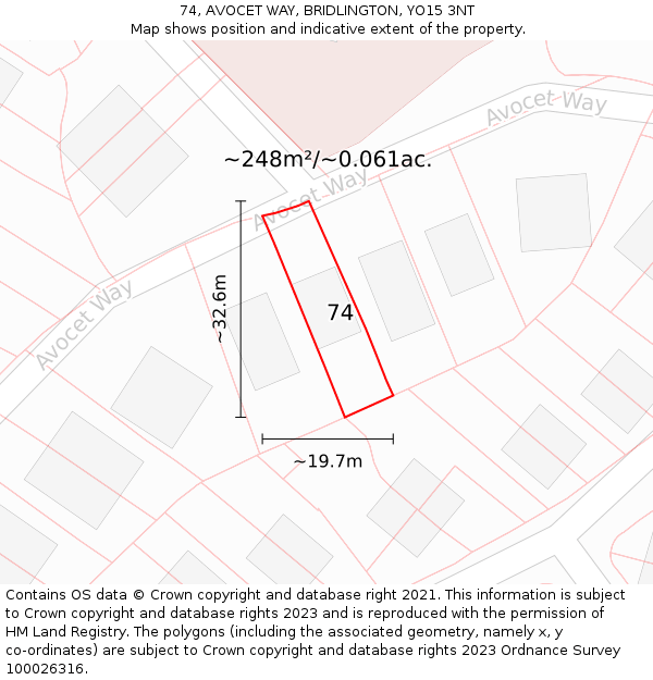 74, AVOCET WAY, BRIDLINGTON, YO15 3NT: Plot and title map