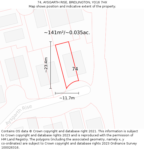 74, AYSGARTH RISE, BRIDLINGTON, YO16 7HX: Plot and title map