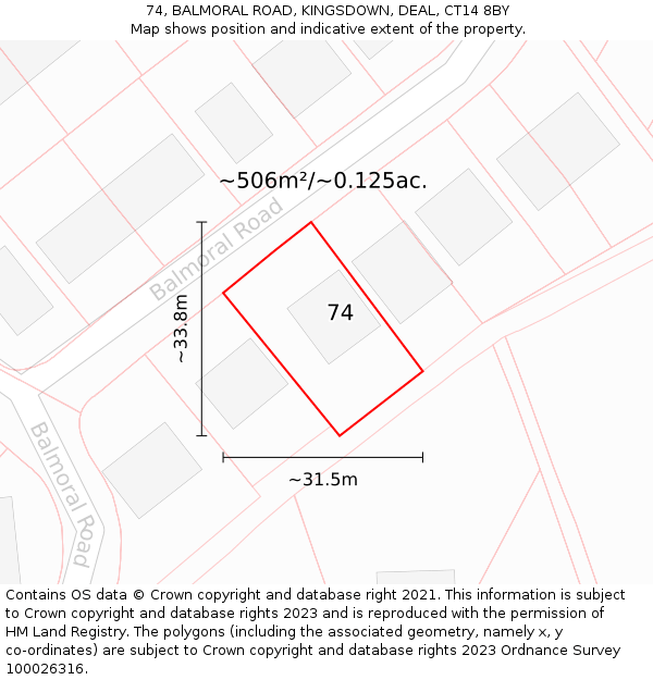 74, BALMORAL ROAD, KINGSDOWN, DEAL, CT14 8BY: Plot and title map