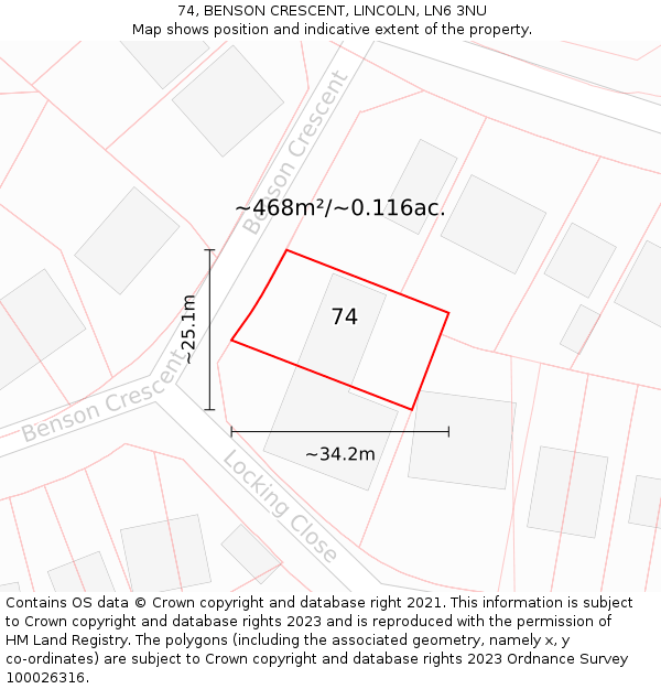 74, BENSON CRESCENT, LINCOLN, LN6 3NU: Plot and title map