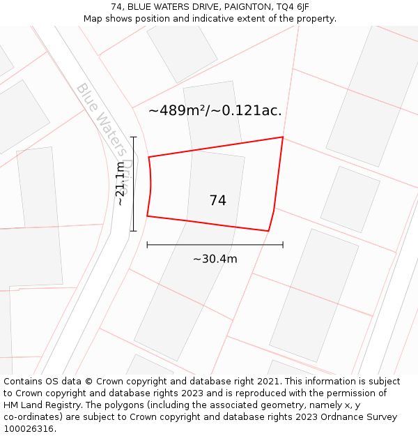 74, BLUE WATERS DRIVE, PAIGNTON, TQ4 6JF: Plot and title map