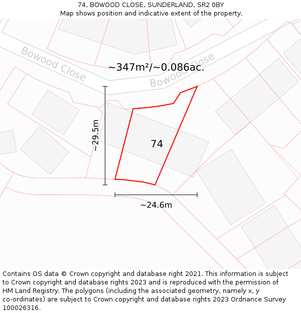 74, BOWOOD CLOSE, SUNDERLAND, SR2 0BY: Plot and title map