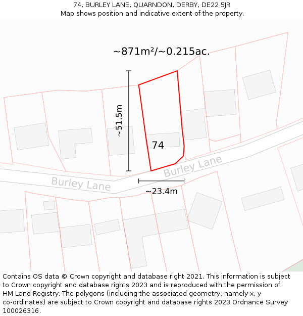 74, BURLEY LANE, QUARNDON, DERBY, DE22 5JR: Plot and title map