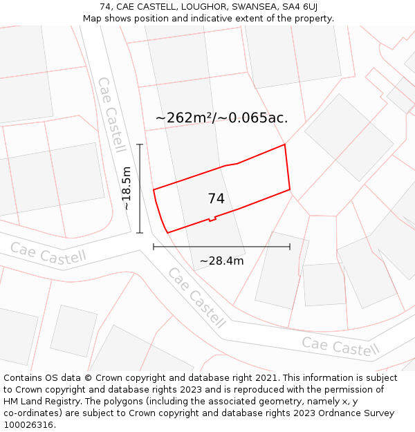 74, CAE CASTELL, LOUGHOR, SWANSEA, SA4 6UJ: Plot and title map