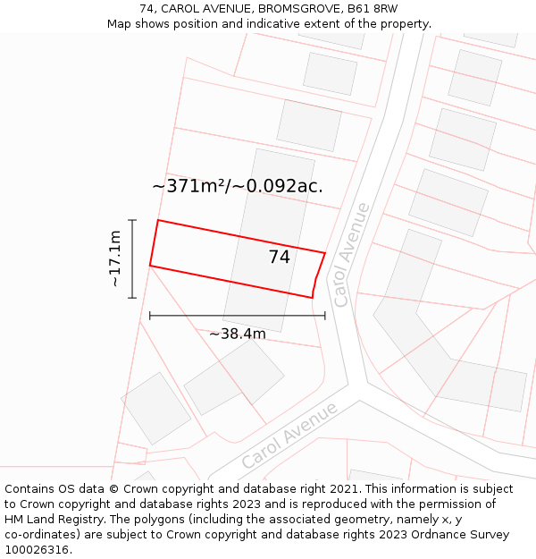 74, CAROL AVENUE, BROMSGROVE, B61 8RW: Plot and title map