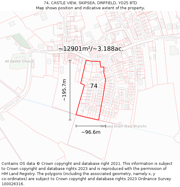 74, CASTLE VIEW, SKIPSEA, DRIFFIELD, YO25 8TD: Plot and title map