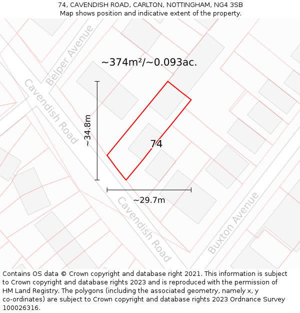 74, CAVENDISH ROAD, CARLTON, NOTTINGHAM, NG4 3SB: Plot and title map