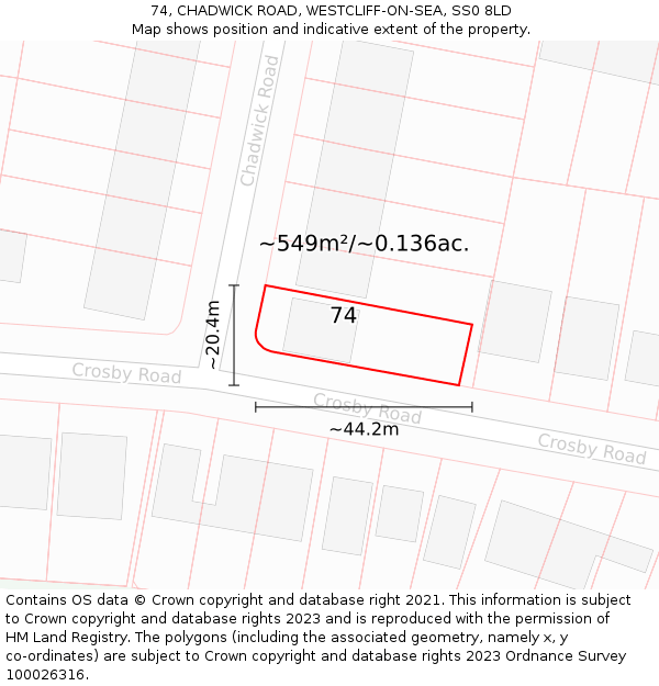 74, CHADWICK ROAD, WESTCLIFF-ON-SEA, SS0 8LD: Plot and title map