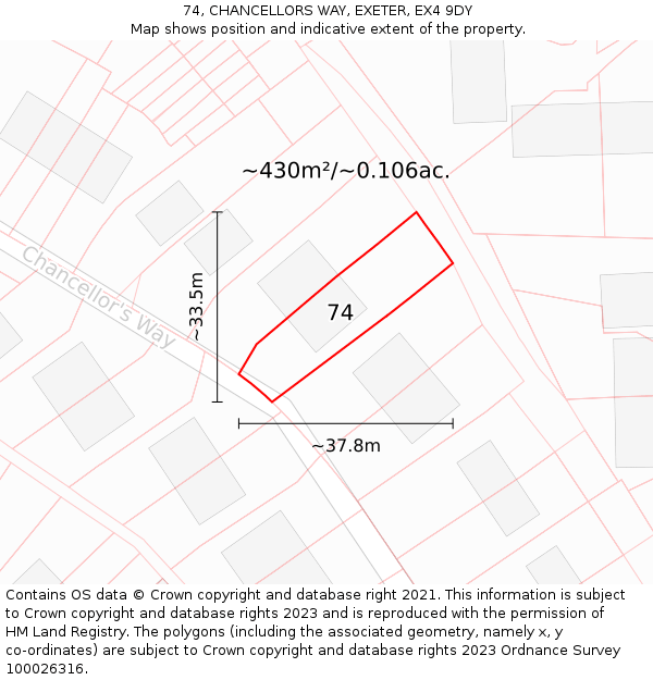 74, CHANCELLORS WAY, EXETER, EX4 9DY: Plot and title map