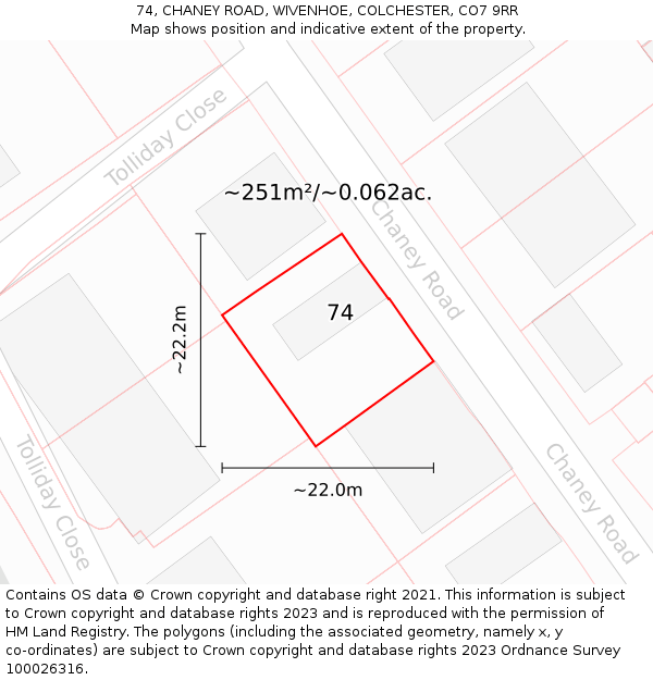 74, CHANEY ROAD, WIVENHOE, COLCHESTER, CO7 9RR: Plot and title map